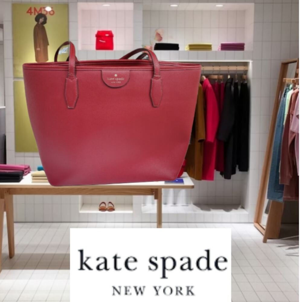 Kate Spade Cherry Red Zipper Tote Leather Excellent. Look!!👀 - Picture 1 of 9